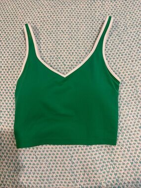 Aerie’s Green V-Neck Crop Tank with White Trim and Removable Padding